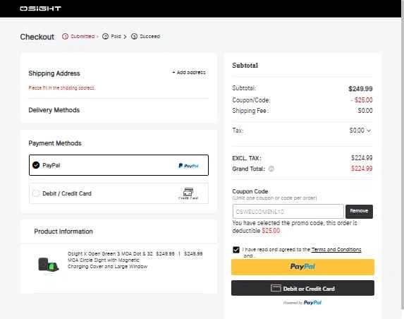 Osight checkout page showing Osight promo code box | Screenshot taken by SimplyCodes community member on Jan 7, 2026