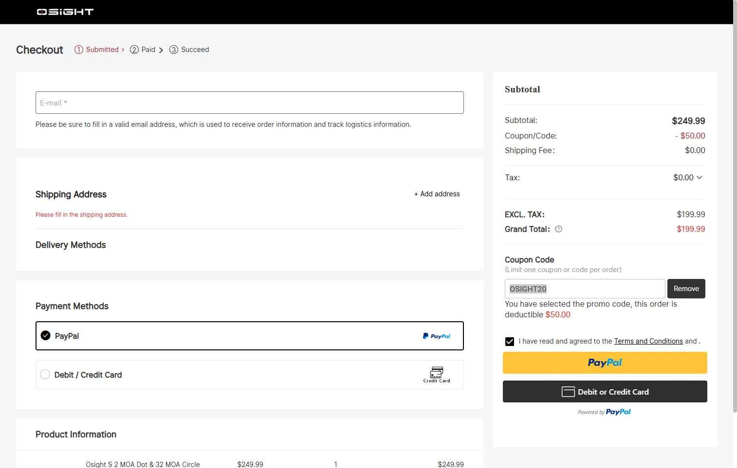 Osight checkout page showing Osight promo code box | Screenshot taken by SimplyCodes community member on Jan 6, 2026