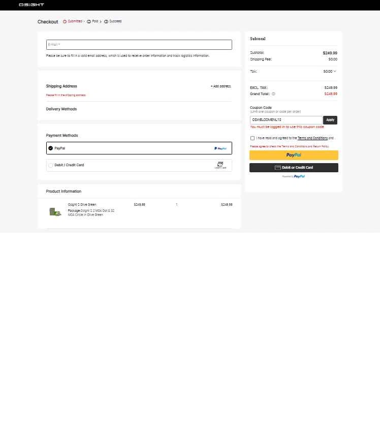 Osight checkout page showing Osight promo code box | Screenshot taken by SimplyCodes community member on Sep 27, 2025