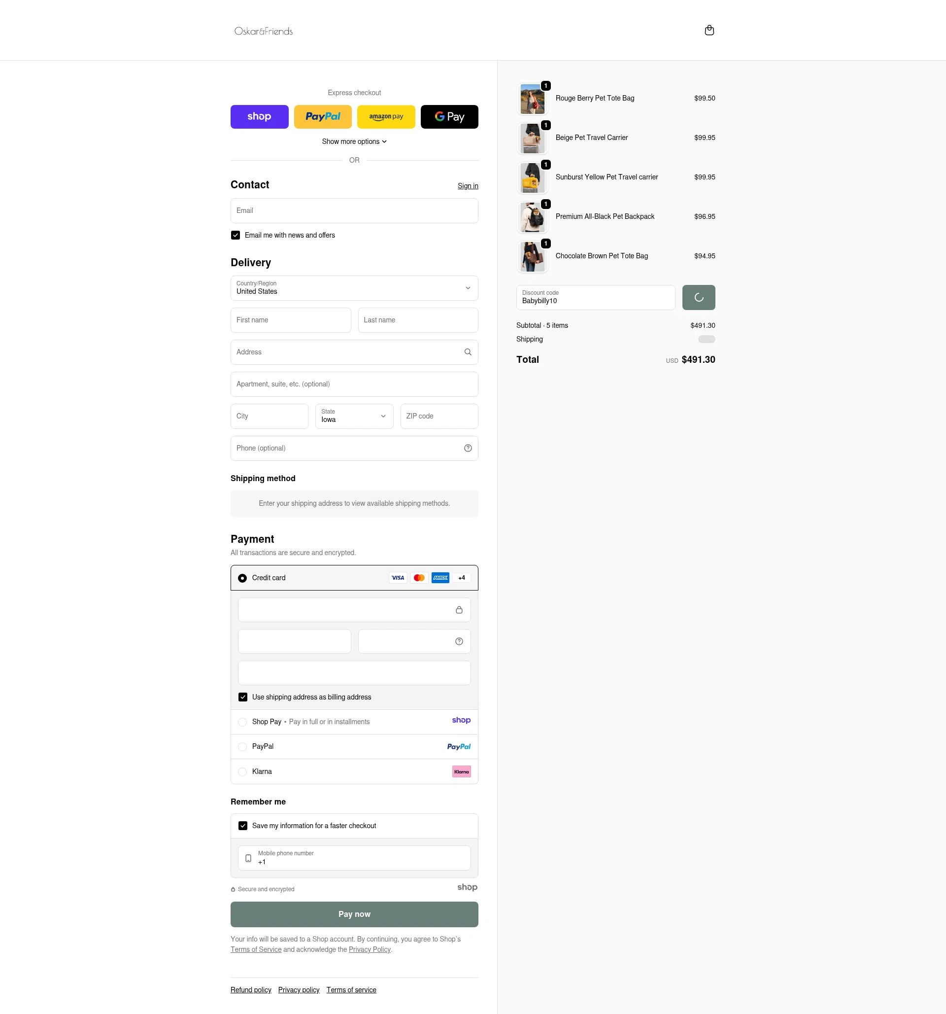 Oskar&Friends checkout page showing Oskar&Friends promo code box | Screenshot taken by SimplyCodes community member on Jan 6, 2026