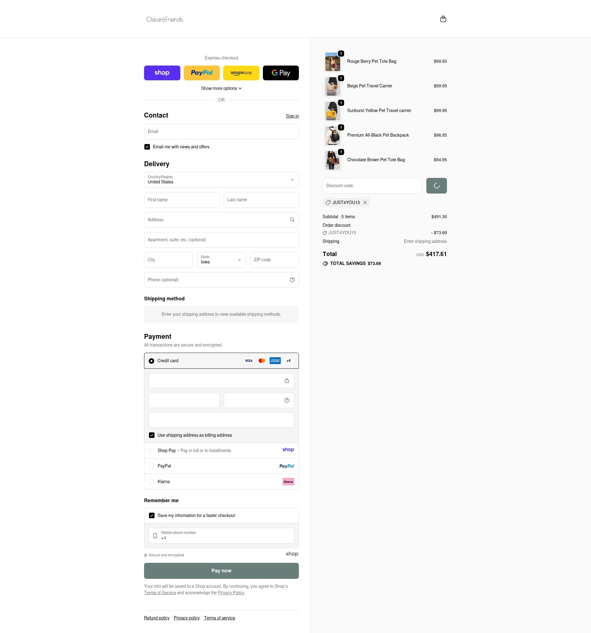 Oskar&Friends checkout page showing Oskar&Friends promo code box | Screenshot taken by SimplyCodes community member on Jan 6, 2026