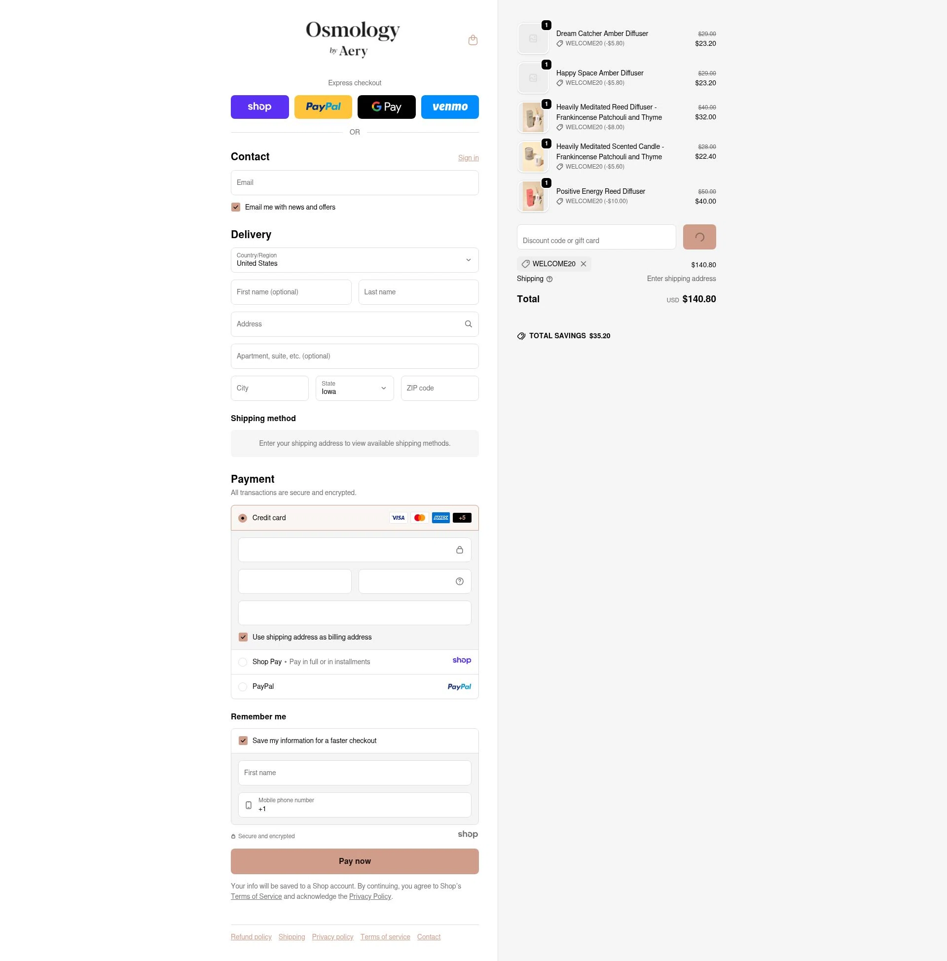 Osmology checkout page showing Osmology discount code box | Screenshot taken by SimplyCodes community member on Jan 1, 2026