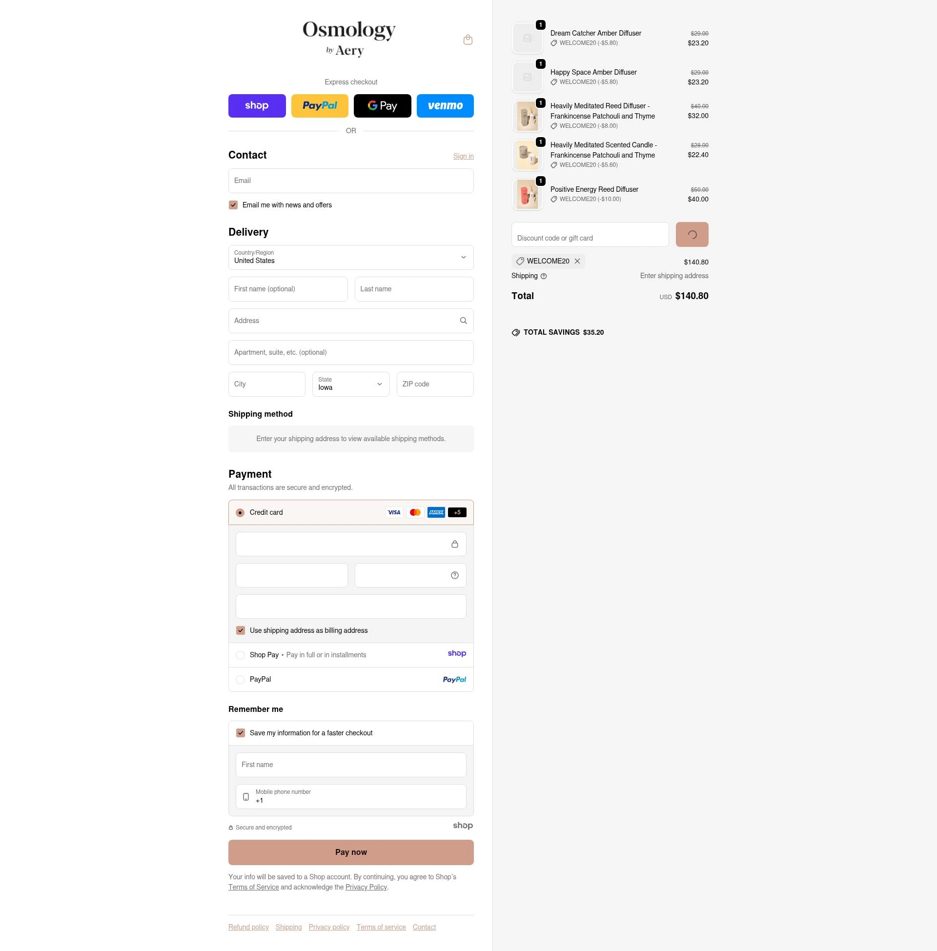 Osmology checkout page showing Osmology discount code box | Screenshot taken by SimplyCodes community member on Jan 11, 2026