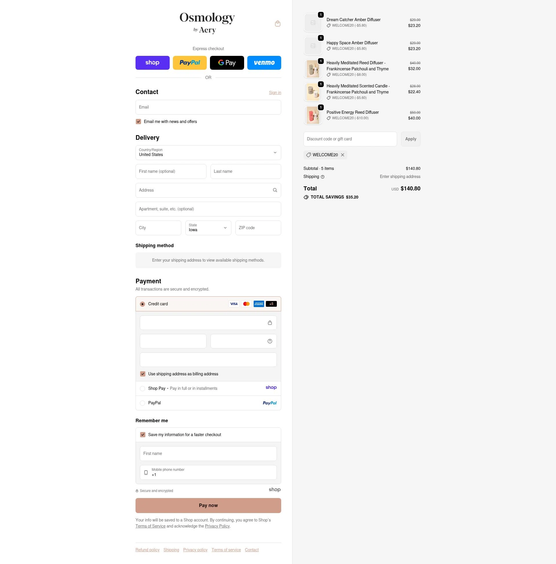 Osmology checkout page showing Osmology discount code box | Screenshot taken by SimplyCodes community member on Dec 22, 2025