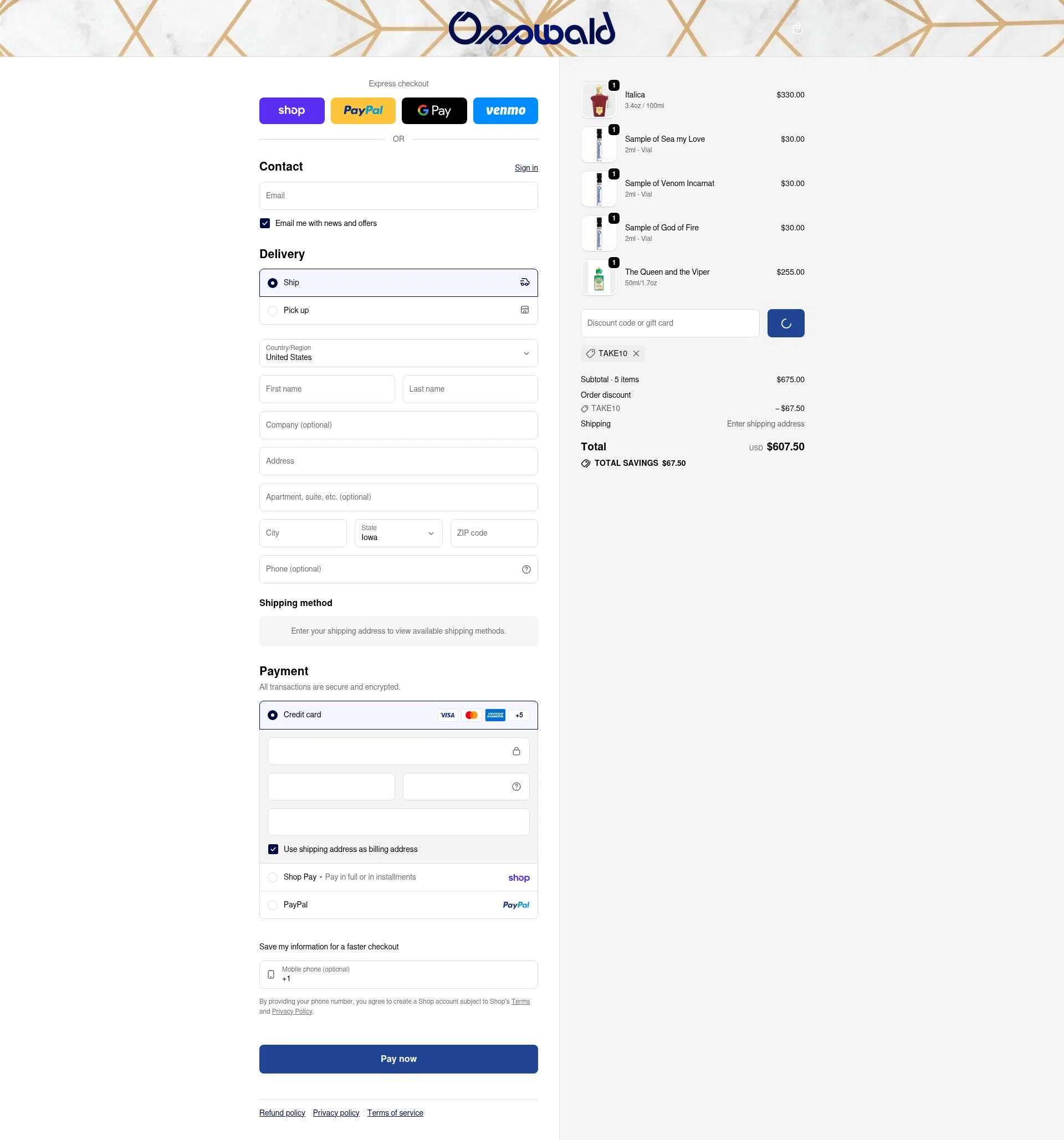 Osswald checkout page showing Osswald discount code box | Screenshot taken by SimplyCodes community member on Feb 26, 2026