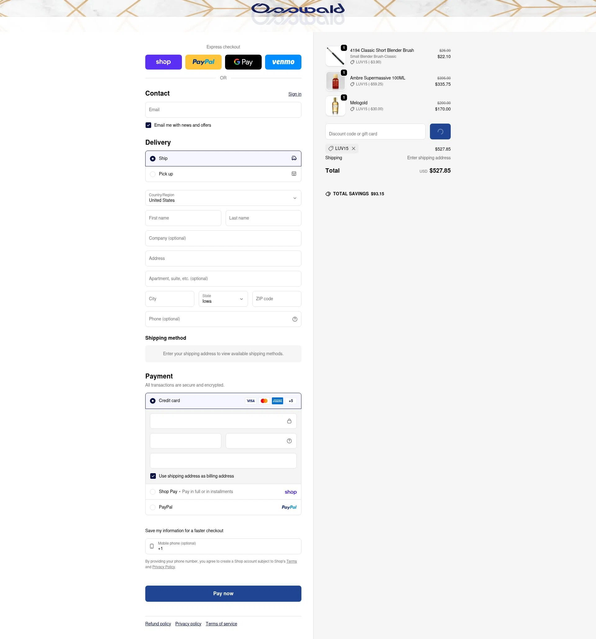 Osswald checkout page showing Osswald discount code box | Screenshot taken by SimplyCodes community member on Feb 13, 2026