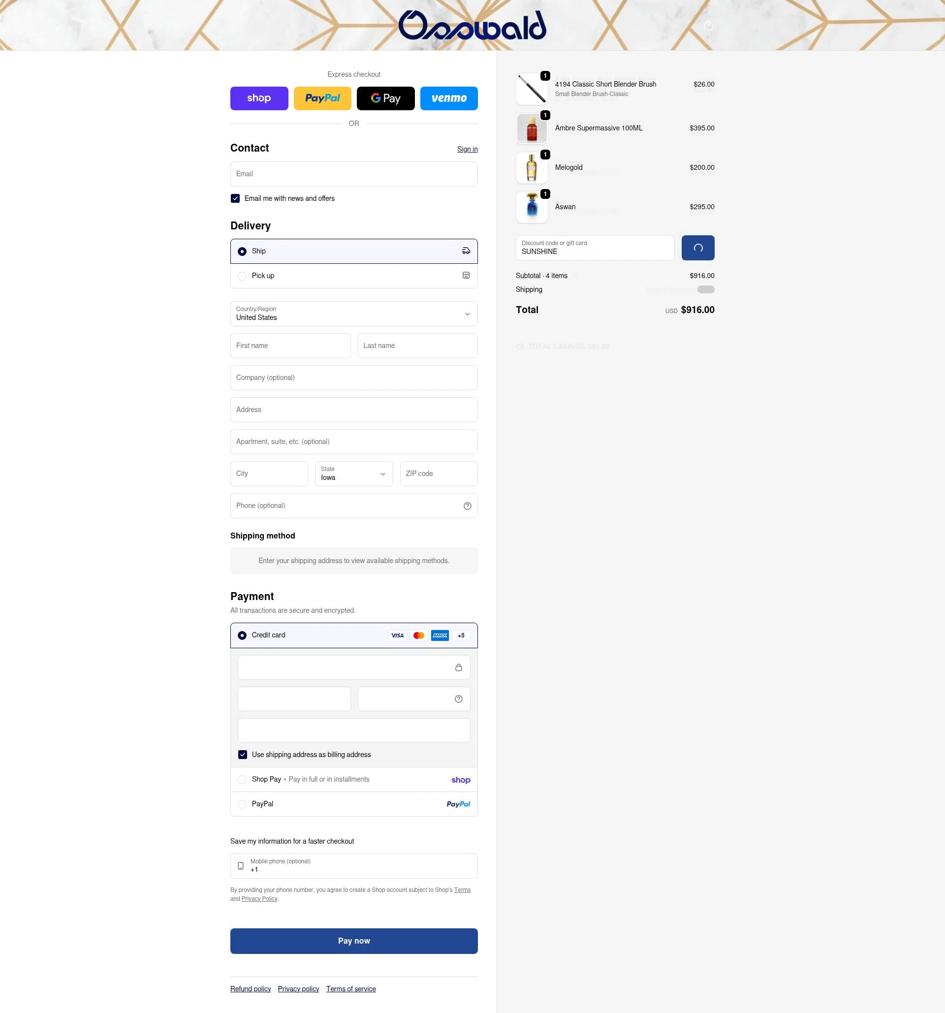 Osswald checkout page showing Osswald discount code box | Screenshot taken by SimplyCodes community member on Jan 31, 2026