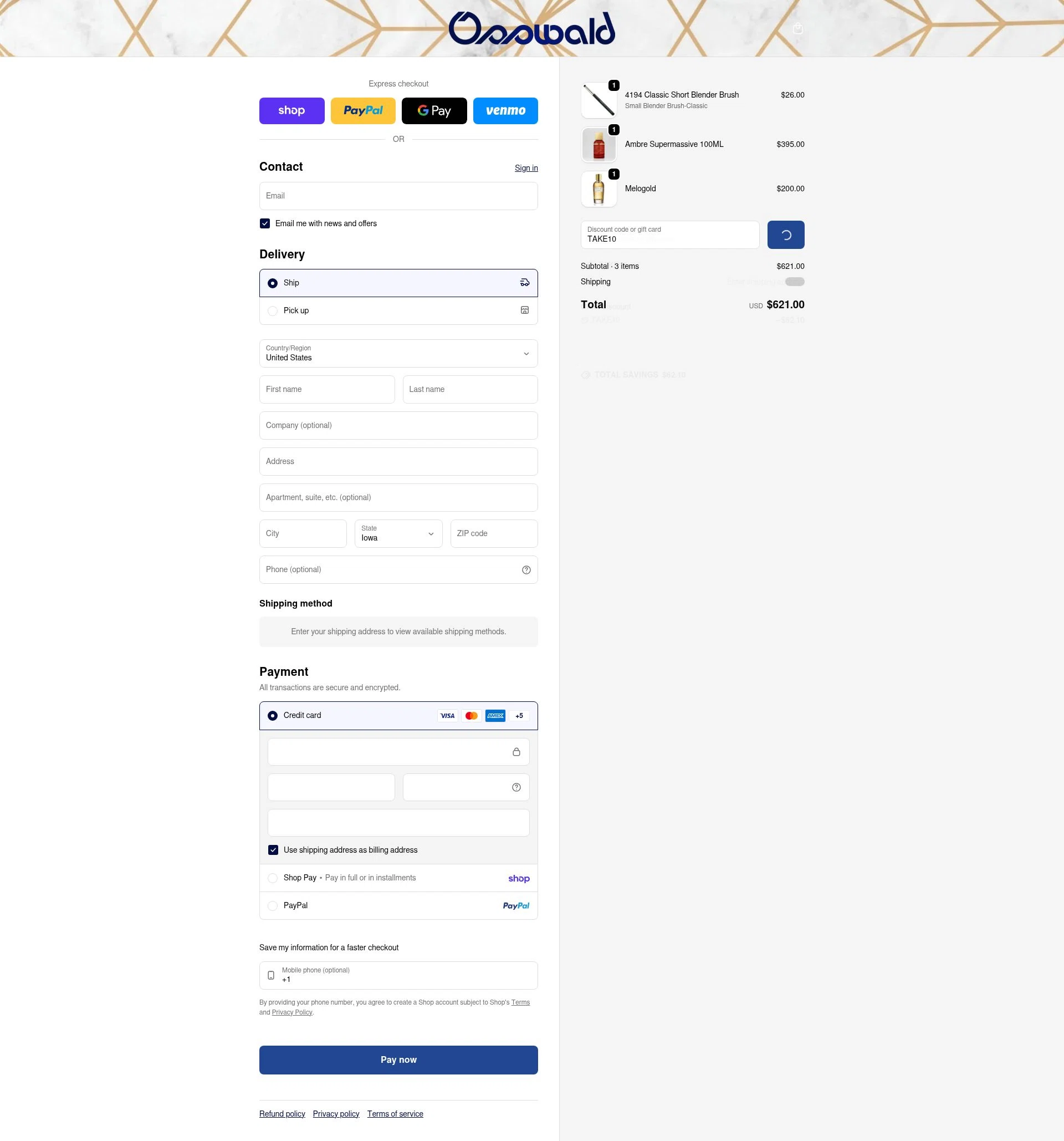 Osswald checkout page showing Osswald discount code box | Screenshot taken by SimplyCodes community member on Feb 4, 2026