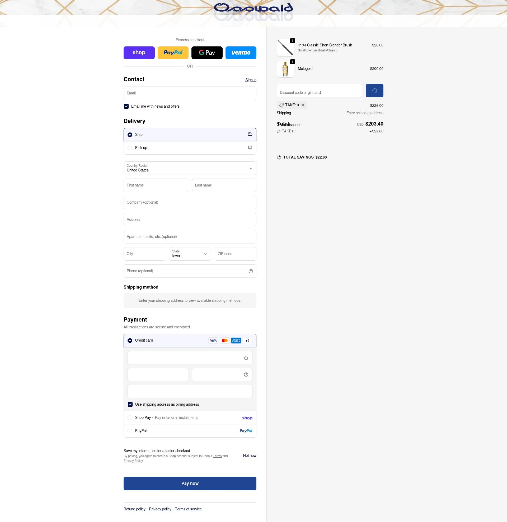 Osswald checkout page showing Osswald discount code box | Screenshot taken by SimplyCodes community member on Feb 17, 2026
