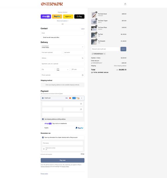 Ostermoor checkout page showing Ostermoor promo code box | Screenshot taken by SimplyCodes community member on Jul 26, 2025
