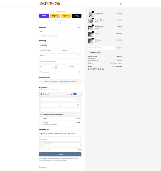 Ostermoor checkout page showing Ostermoor promo code box | Screenshot taken by SimplyCodes community member on Oct 1, 2025