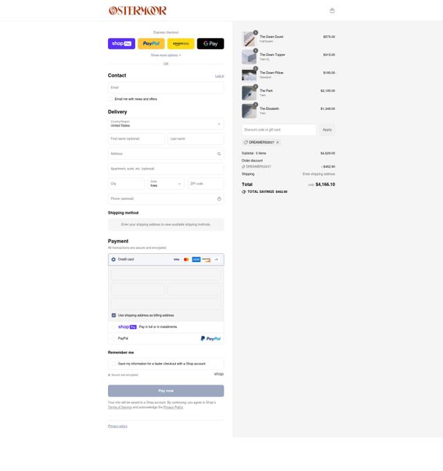 Ostermoor checkout page showing Ostermoor promo code box | Screenshot taken by SimplyCodes community member on Aug 3, 2025