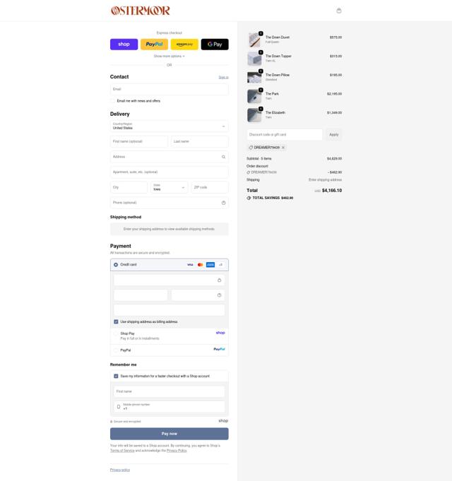 Ostermoor checkout page showing Ostermoor promo code box | Screenshot taken by SimplyCodes community member on Sep 19, 2025