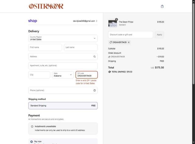 Ostermoor checkout page showing Ostermoor promo code box | Screenshot taken by SimplyCodes community member on Sep 1, 2025