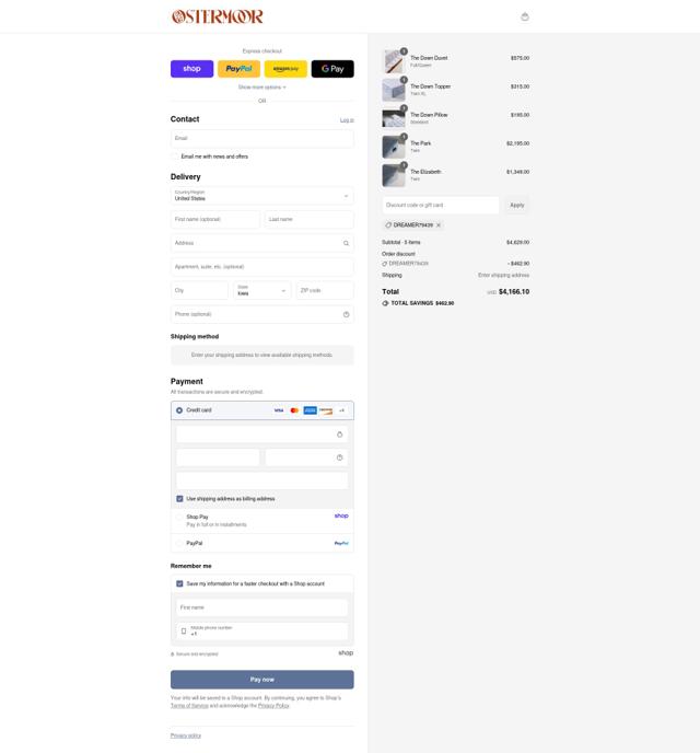 Ostermoor checkout page showing Ostermoor promo code box | Screenshot taken by SimplyCodes community member on Sep 2, 2025