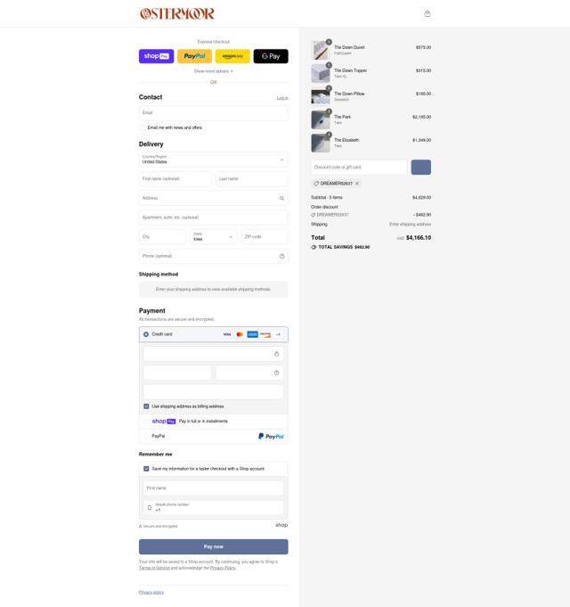 Ostermoor checkout page showing Ostermoor promo code box | Screenshot taken by SimplyCodes community member on Jul 30, 2025