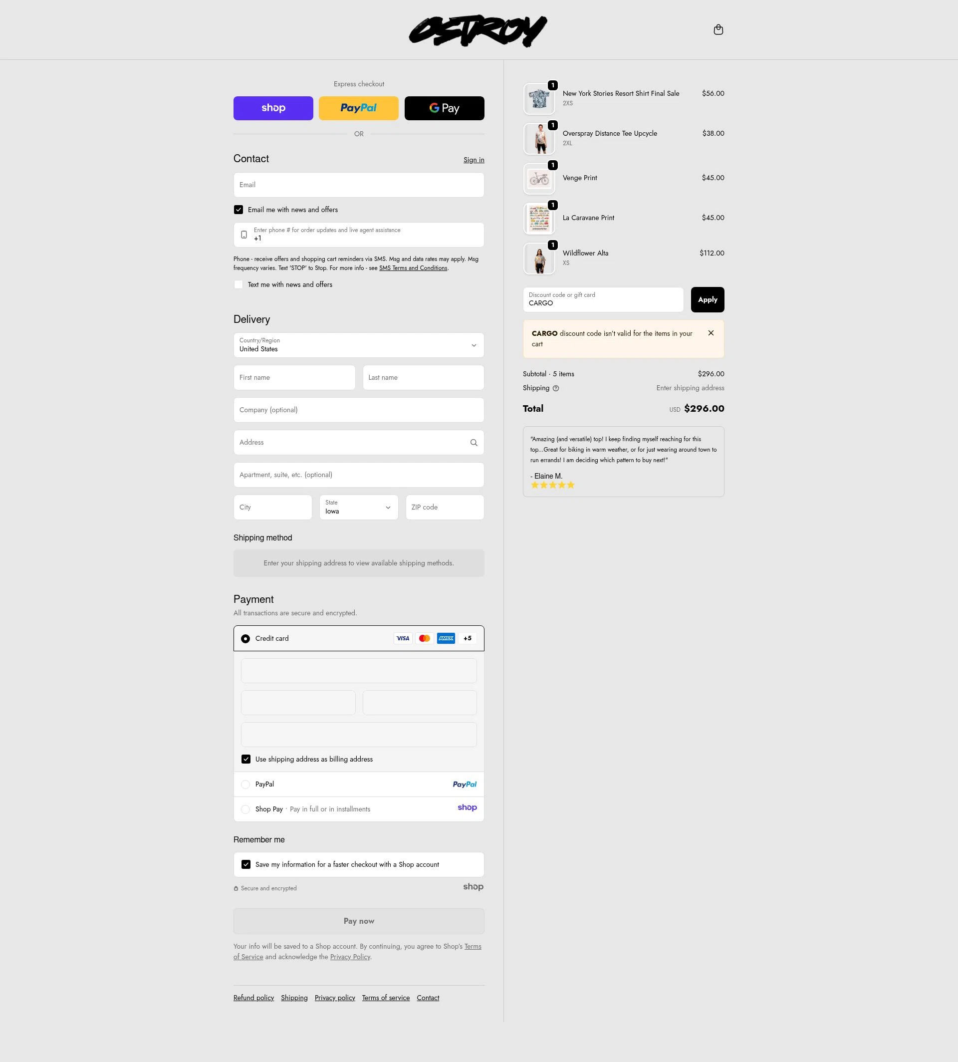 Ostroy checkout page showing Ostroy discount code box | Screenshot taken by SimplyCodes community member on Nov 5, 2025