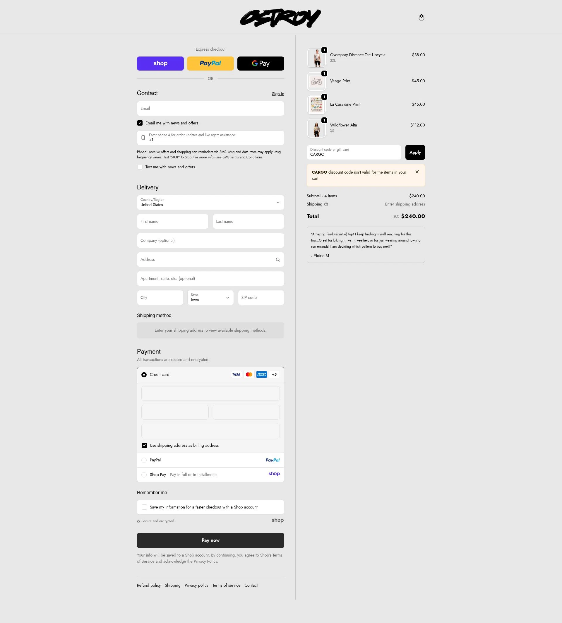 Ostroy checkout page showing Ostroy discount code box | Screenshot taken by SimplyCodes community member on Nov 11, 2025