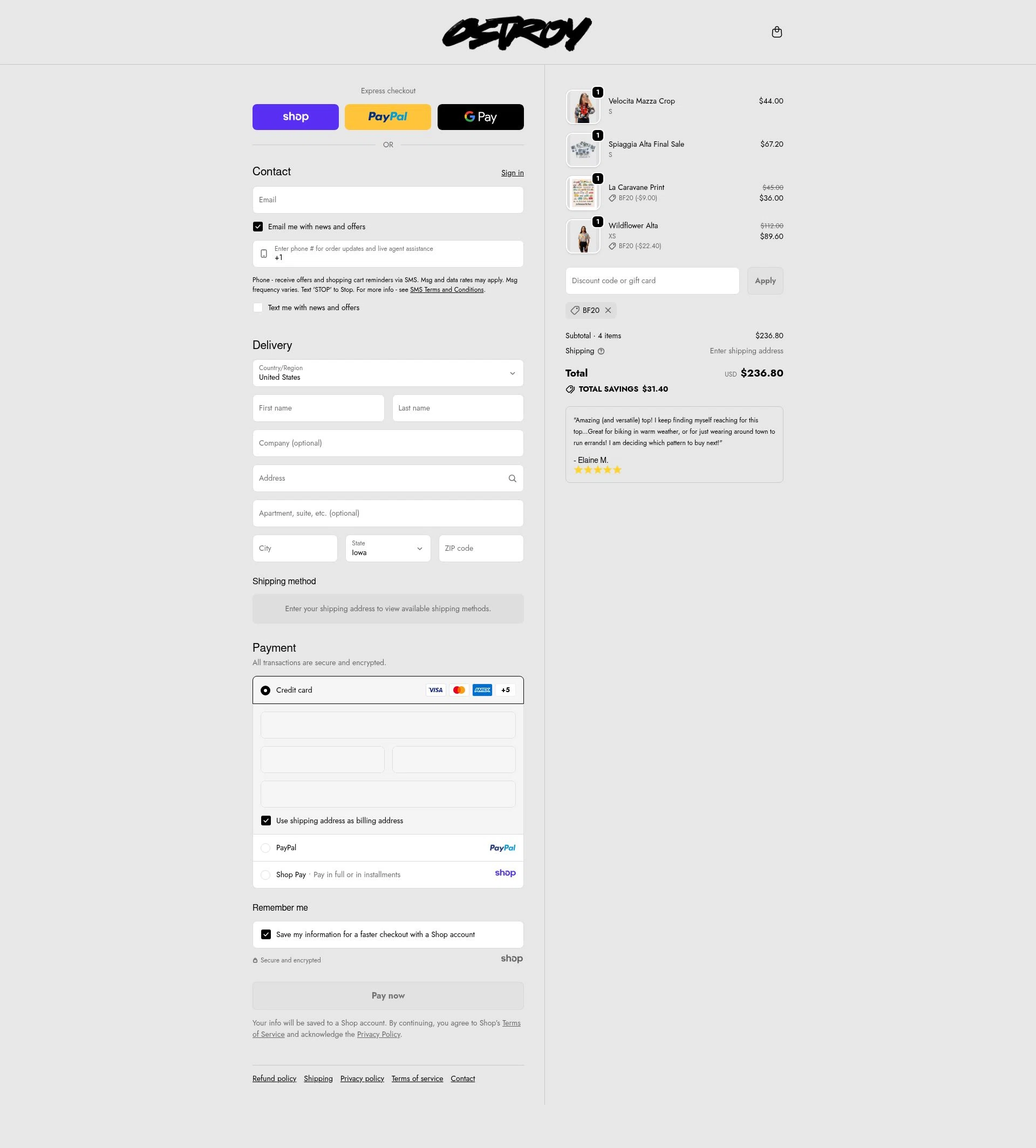 Ostroy checkout page showing Ostroy discount code box | Screenshot taken by SimplyCodes community member on Nov 26, 2025