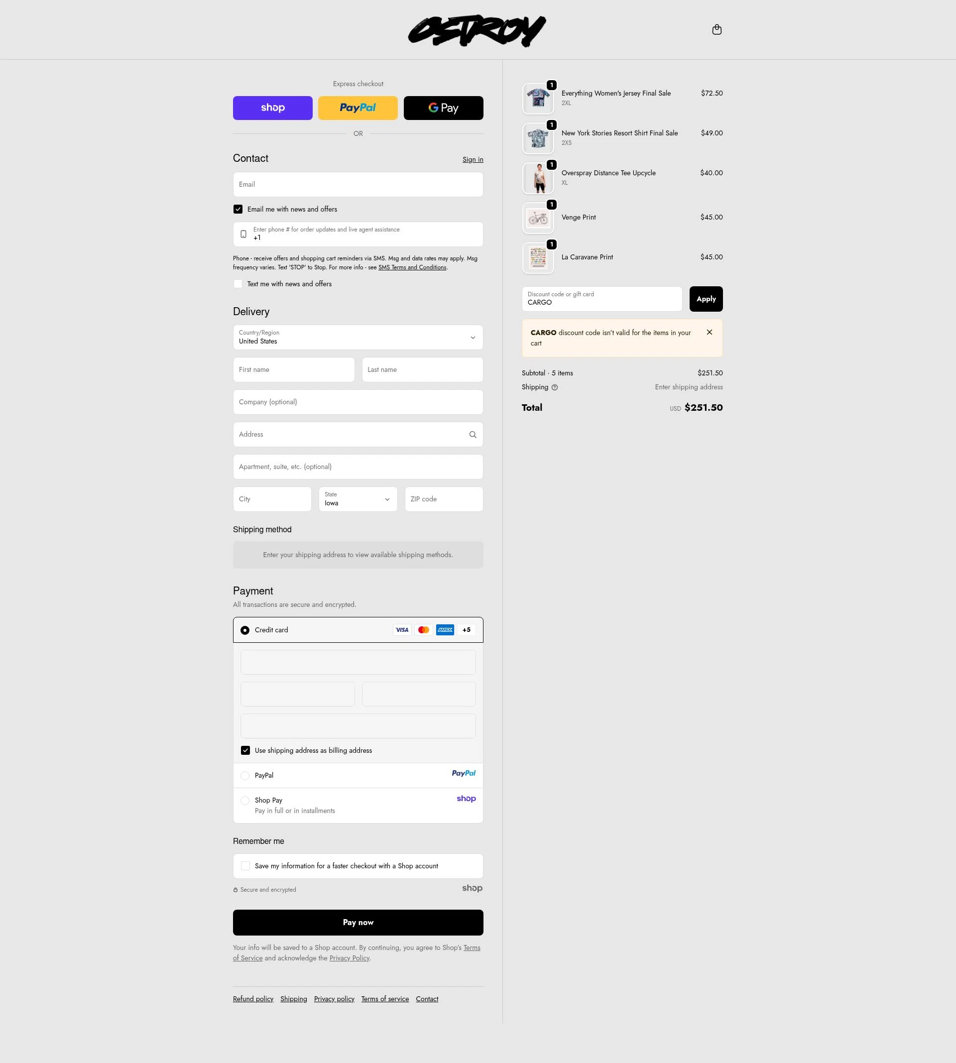 Ostroy checkout page showing Ostroy discount code box | Screenshot taken by SimplyCodes community member on Oct 29, 2025