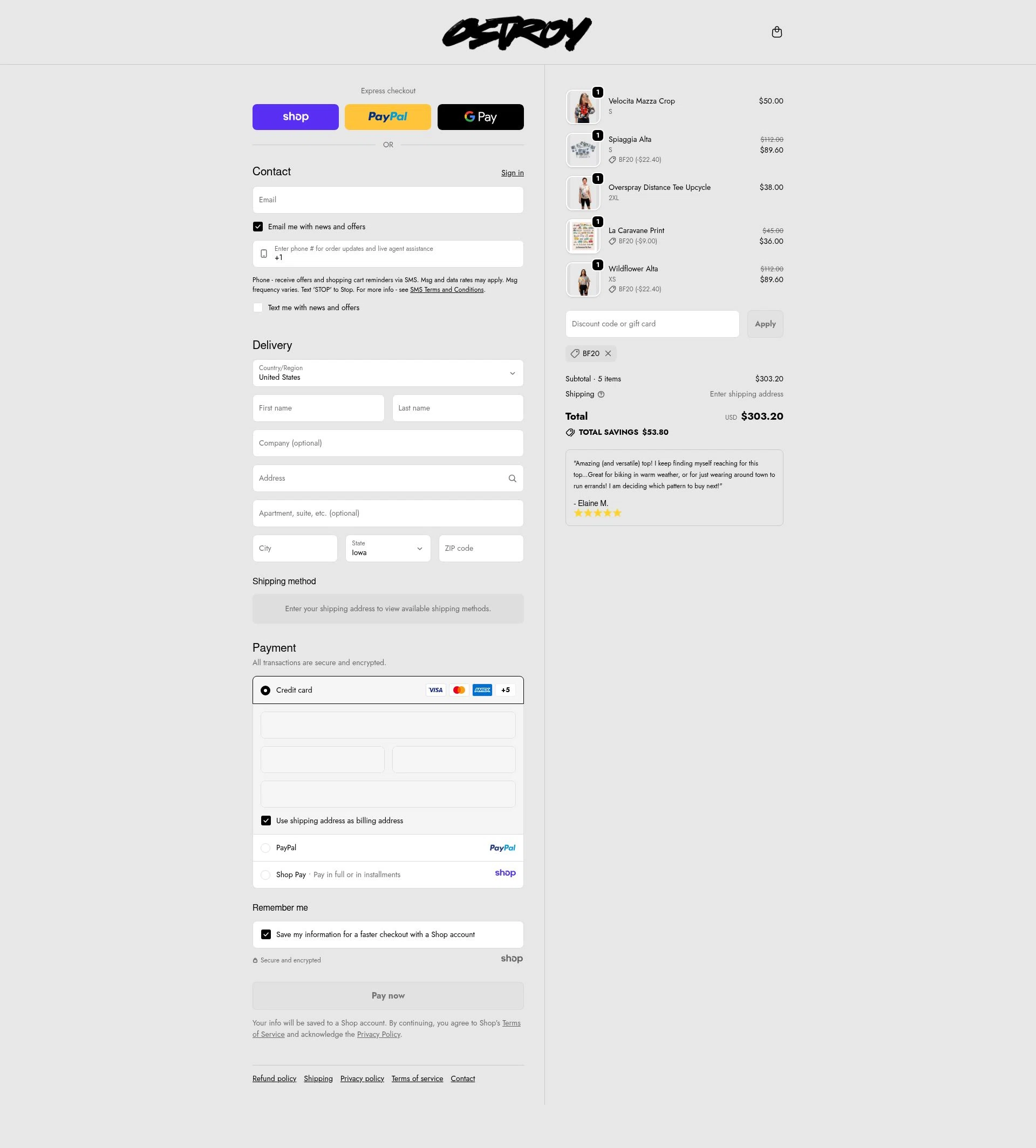 Ostroy checkout page showing Ostroy discount code box | Screenshot taken by SimplyCodes community member on Nov 21, 2025