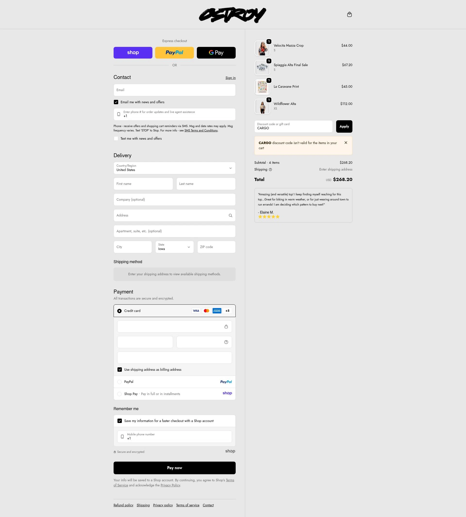 Ostroy checkout page showing Ostroy discount code box | Screenshot taken by SimplyCodes community member on Nov 26, 2025