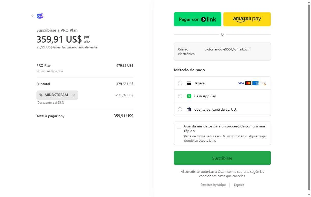 Osum.com checkout page showing Osum.com promo code box | Screenshot taken by SimplyCodes community member on Dec 16, 2025