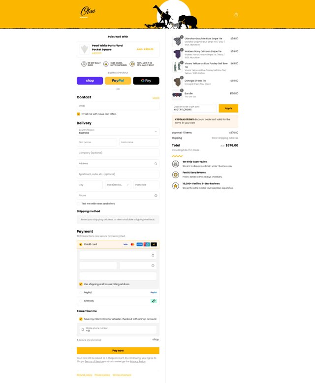OTAA checkout page showing OTAA discount code box | Screenshot taken by SimplyCodes community member on Sep 2, 2025