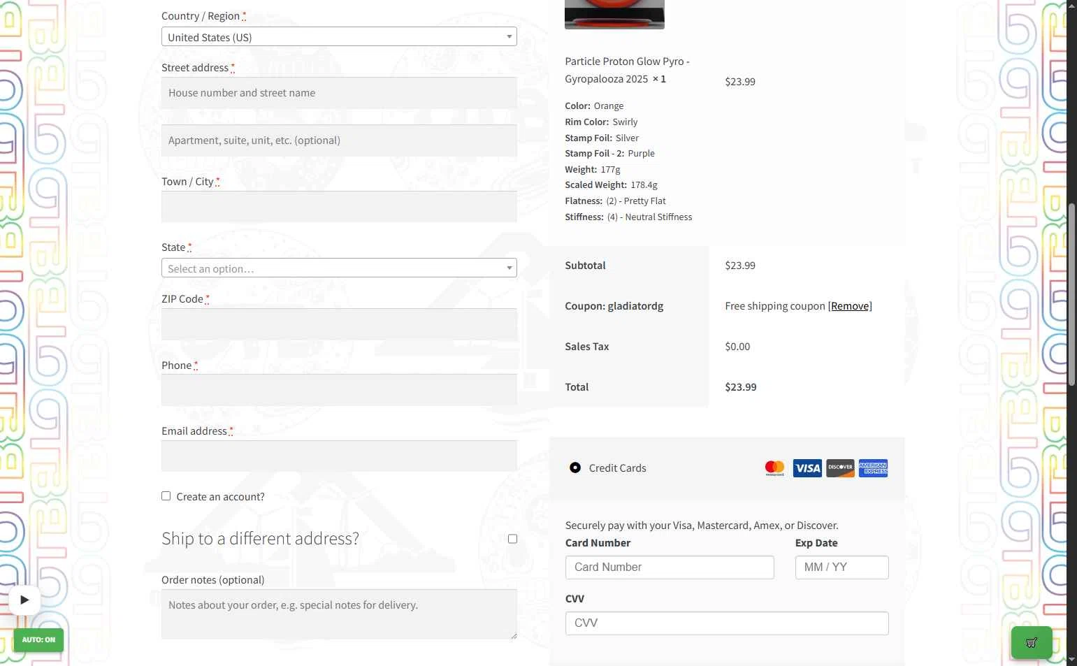 OTB Discs checkout page showing OTB Discs coupon code box | Screenshot taken by SimplyCodes community member on Jan 7, 2026
