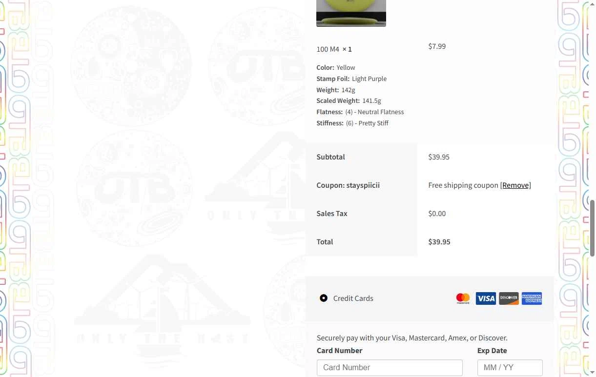 OTB Discs checkout page showing OTB Discs coupon code box | Screenshot taken by SimplyCodes community member on Jan 14, 2026