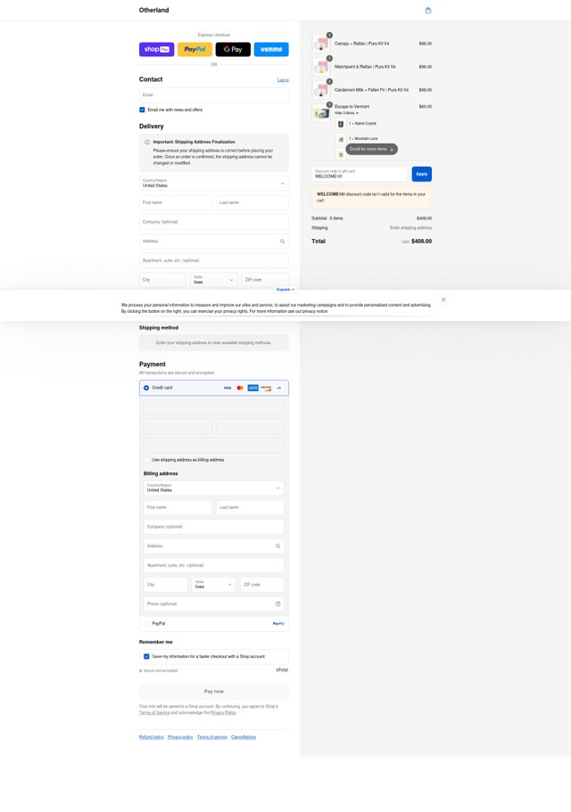 Otherland checkout page showing Otherland discount code box | Screenshot taken by SimplyCodes community member on Aug 24, 2025