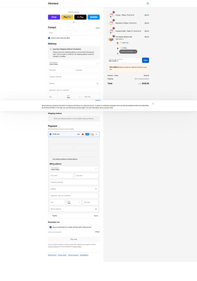 Otherland checkout page showing Otherland discount code box | Screenshot taken by SimplyCodes community member on Aug 28, 2025