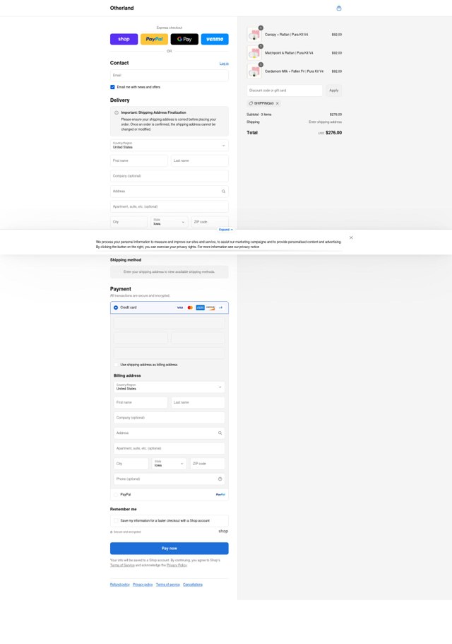 Otherland checkout page showing Otherland discount code box | Screenshot taken by SimplyCodes community member on Sep 2, 2025