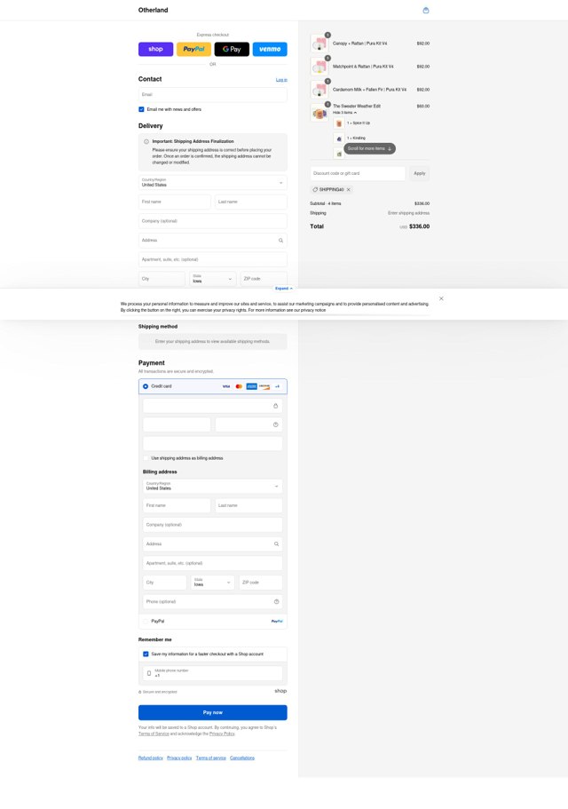 Otherland checkout page showing Otherland discount code box | Screenshot taken by SimplyCodes community member on Aug 28, 2025