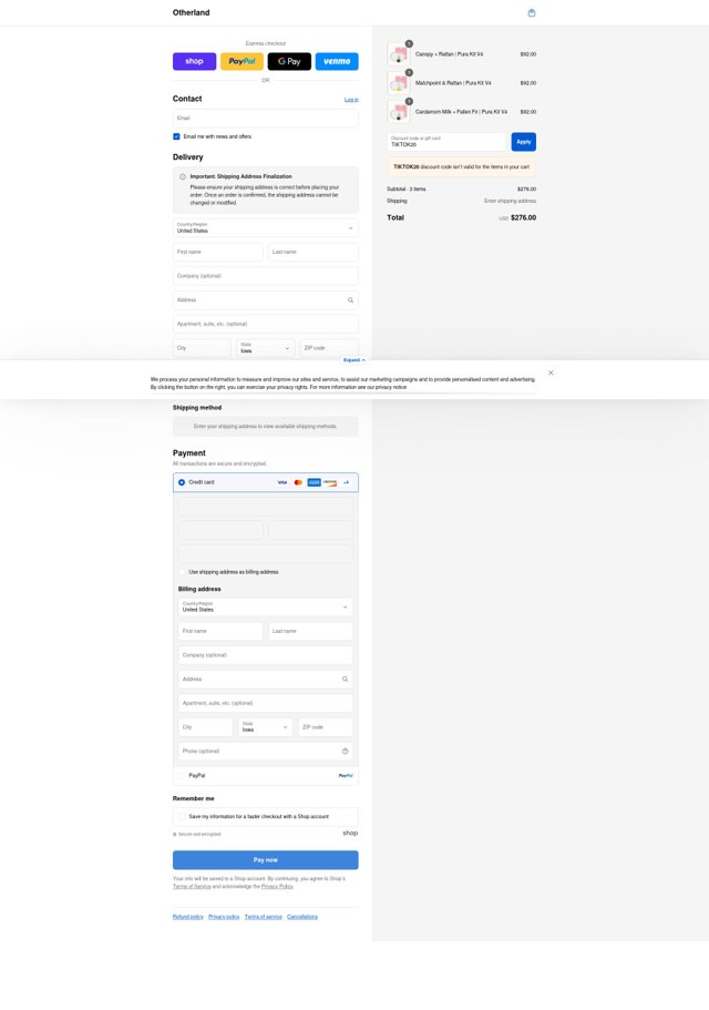 Otherland checkout page showing Otherland discount code box | Screenshot taken by SimplyCodes community member on Sep 2, 2025