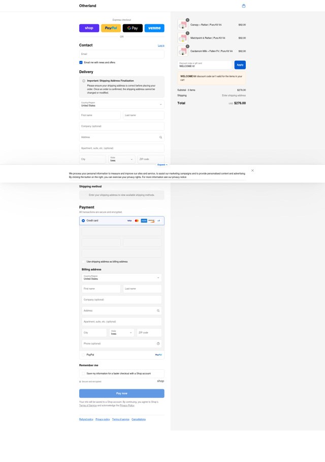 Otherland checkout page showing Otherland discount code box | Screenshot taken by SimplyCodes community member on Sep 2, 2025