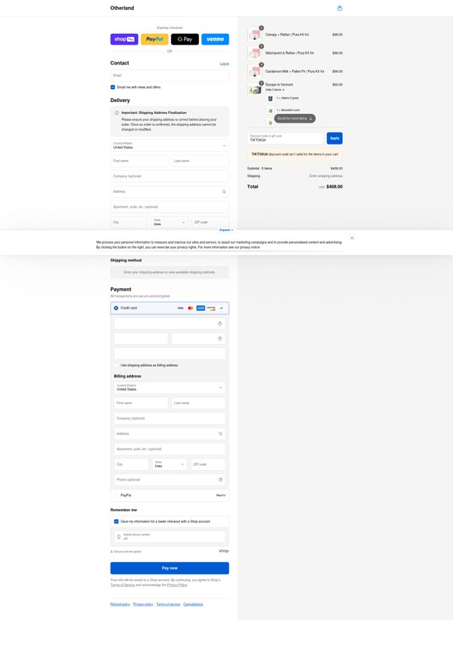 Otherland checkout page showing Otherland discount code box | Screenshot taken by SimplyCodes community member on Aug 24, 2025