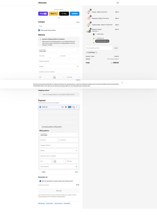 Otherland checkout page showing Otherland discount code box | Screenshot taken by SimplyCodes community member on Aug 24, 2025