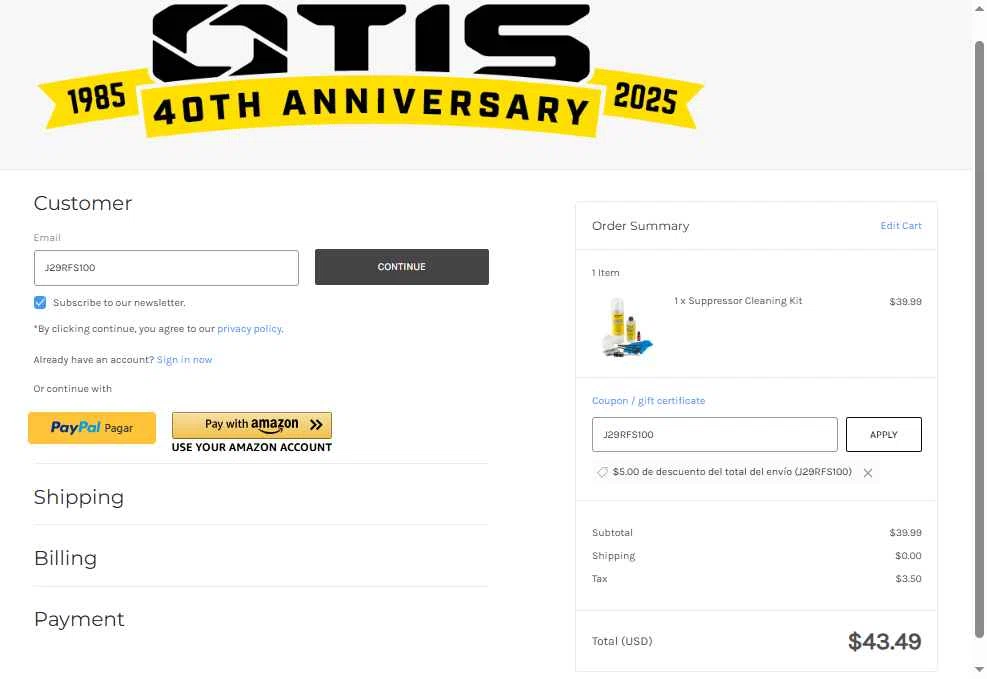 Otis Technology checkout page showing Otis Technology coupon code box | Screenshot taken by SimplyCodes community member on Jan 5, 2026