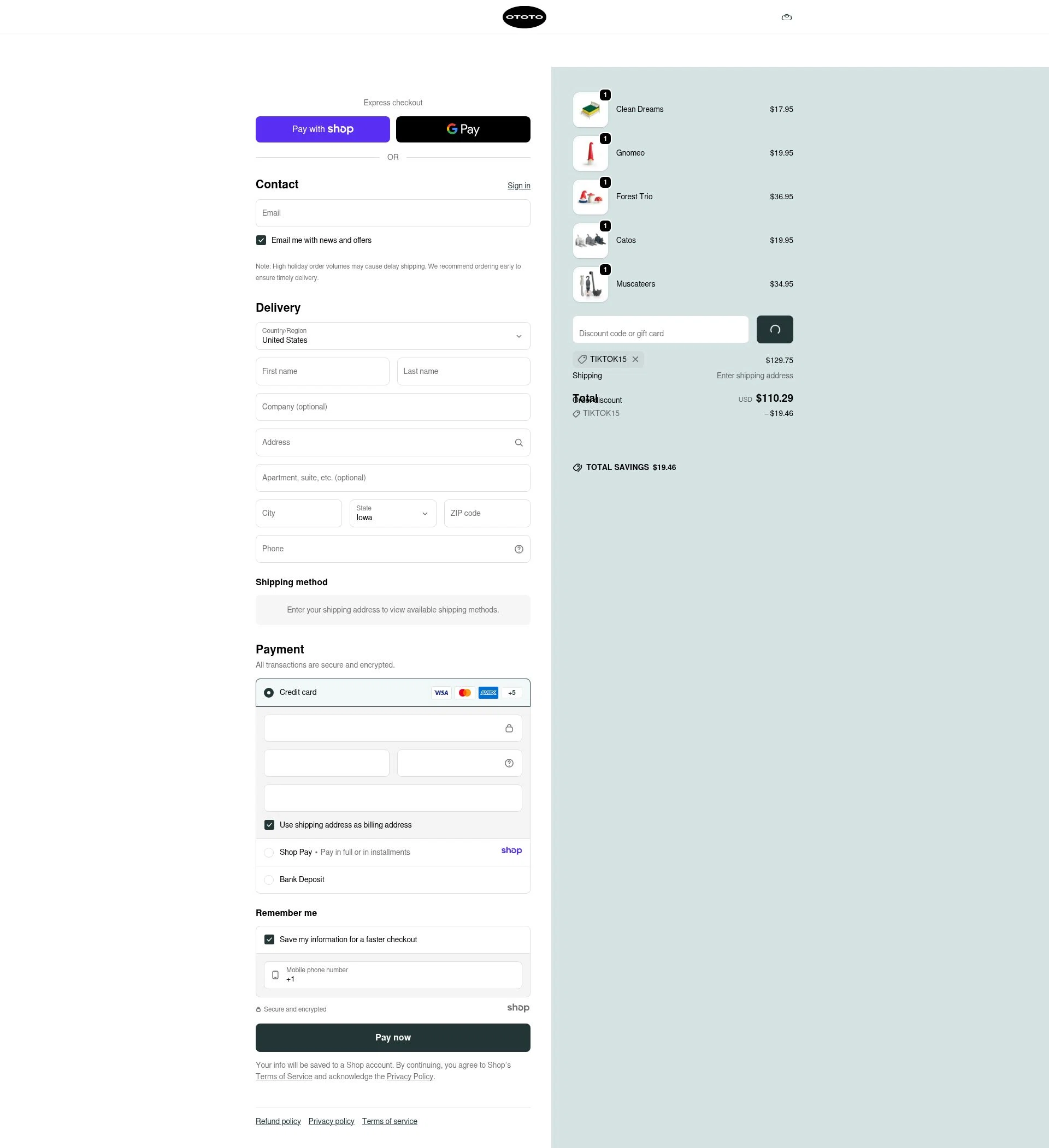 Ototo checkout page showing Ototo coupon code box | Screenshot taken by SimplyCodes community member on Jan 7, 2026