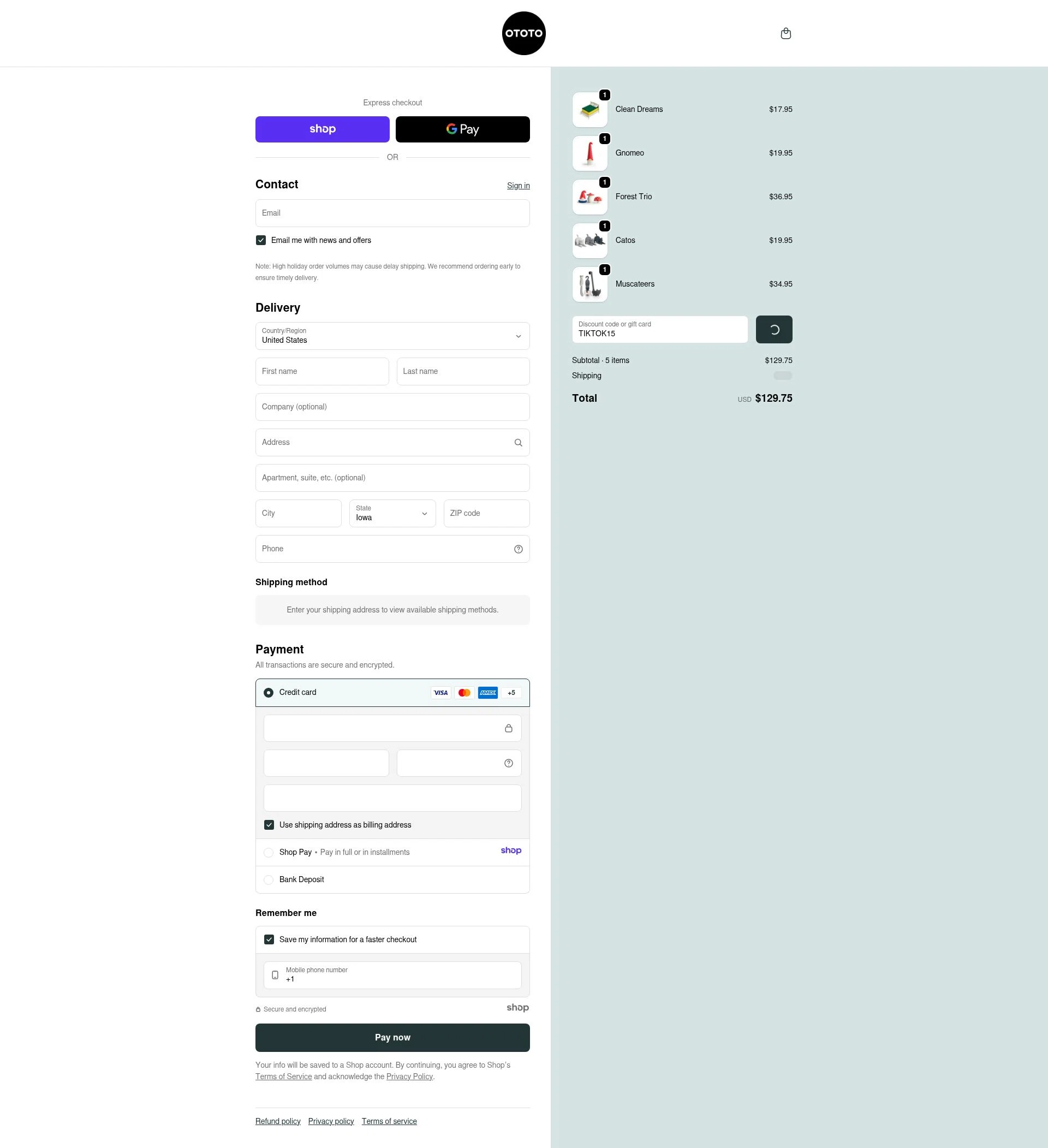 Ototo checkout page showing Ototo coupon code box | Screenshot taken by SimplyCodes community member on Jan 2, 2026