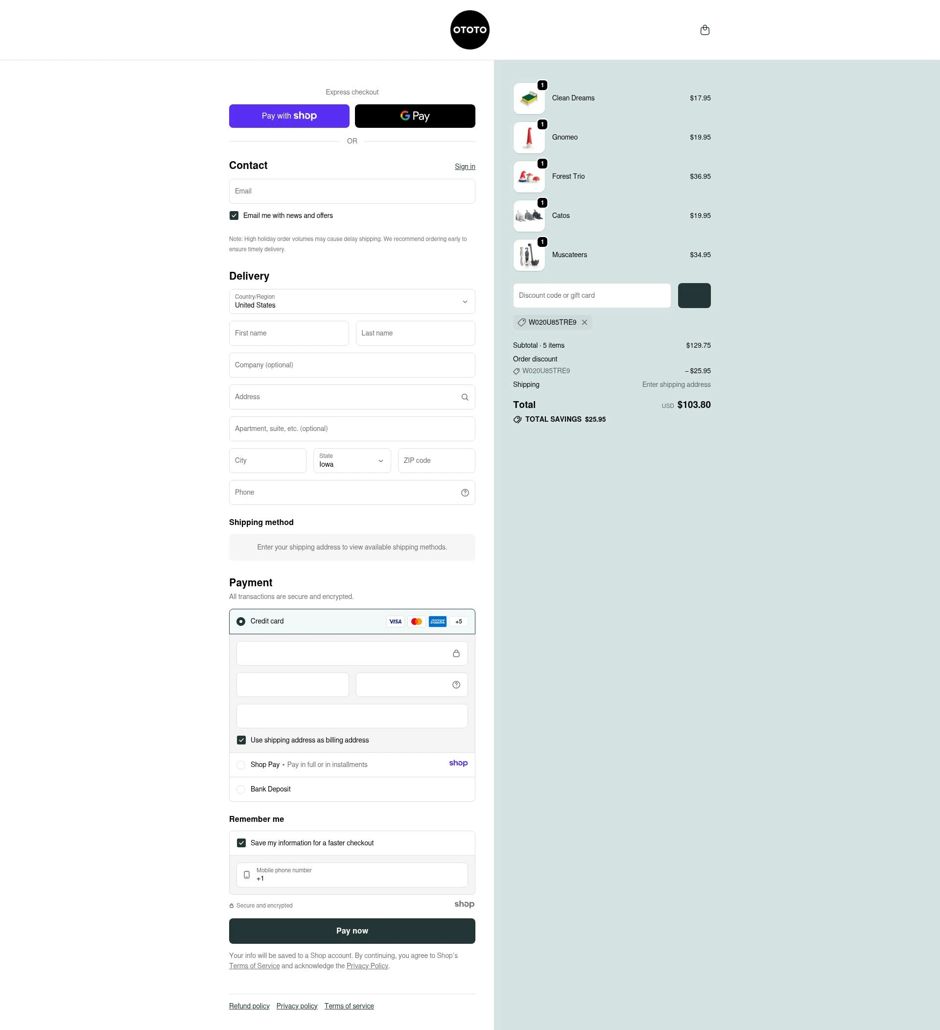 Ototo checkout page showing Ototo coupon code box | Screenshot taken by SimplyCodes community member on Jan 7, 2026