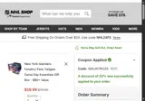 Ottawa Senators Shop coupon verification screenshot