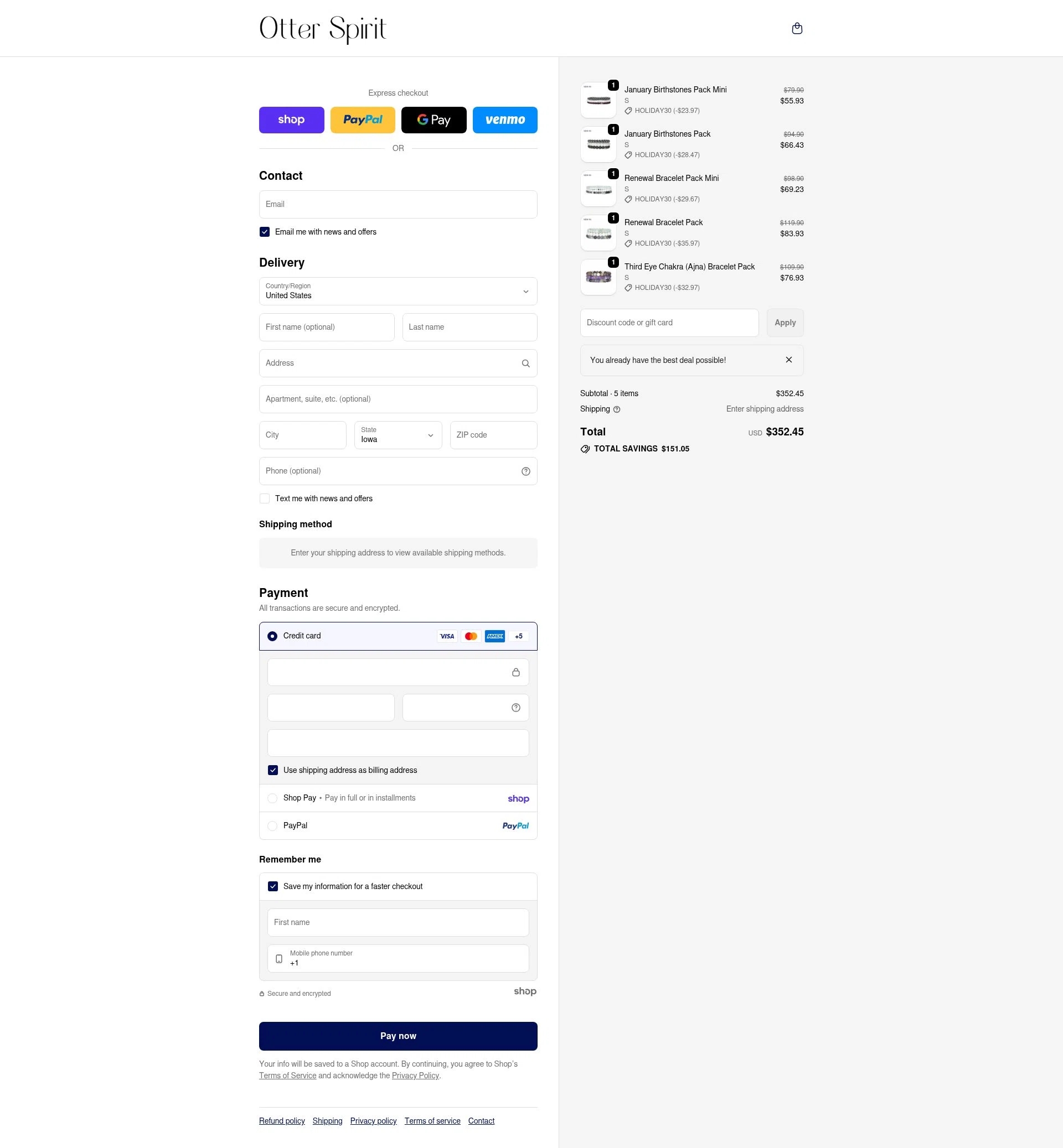 Otter Spirit checkout page showing Otter Spirit discount code box | Screenshot taken by SimplyCodes community member on Jan 25, 2026