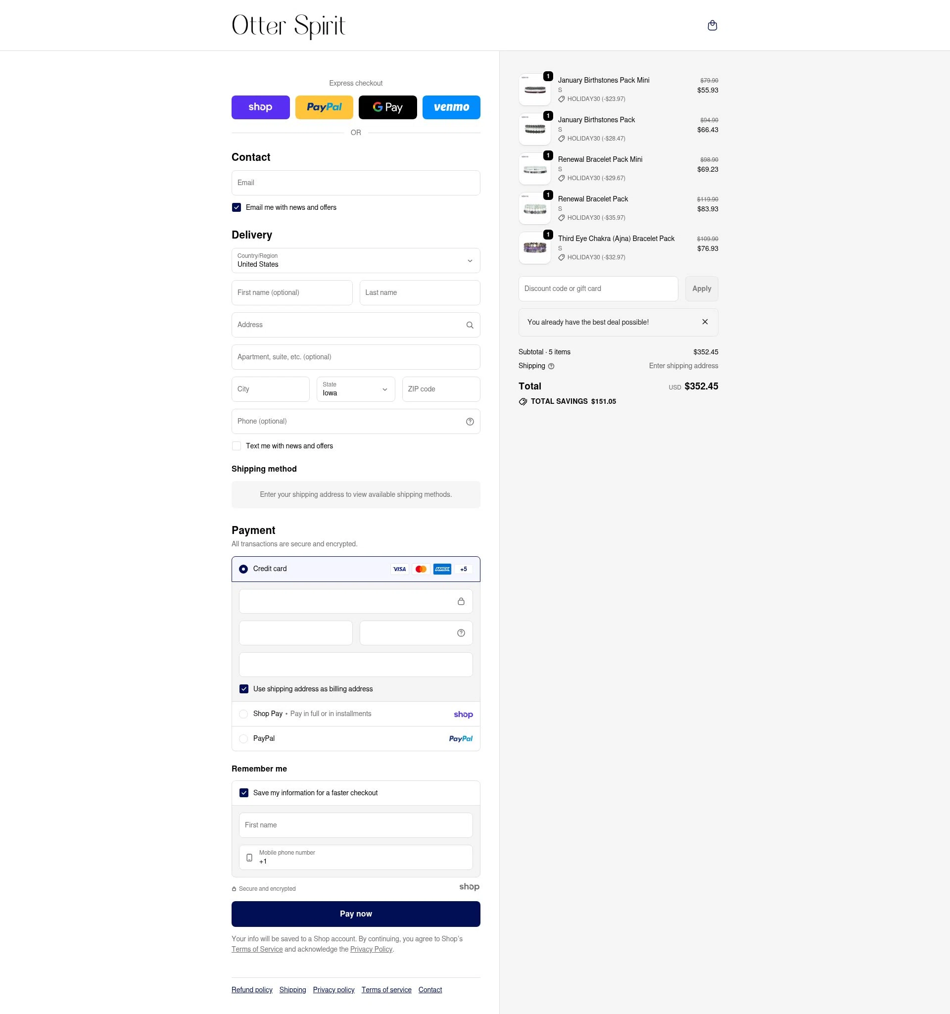 Otter Spirit checkout page showing Otter Spirit discount code box | Screenshot taken by SimplyCodes community member on Jan 21, 2026
