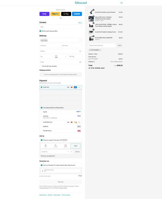 ottocast checkout page showing ottocast discount code box | Screenshot taken by SimplyCodes community member on Sep 13, 2025