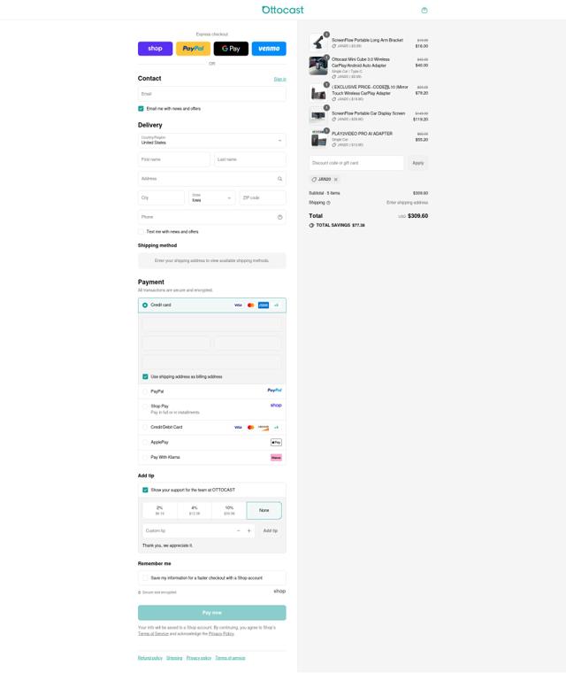 ottocast checkout page showing ottocast discount code box | Screenshot taken by SimplyCodes community member on Sep 13, 2025