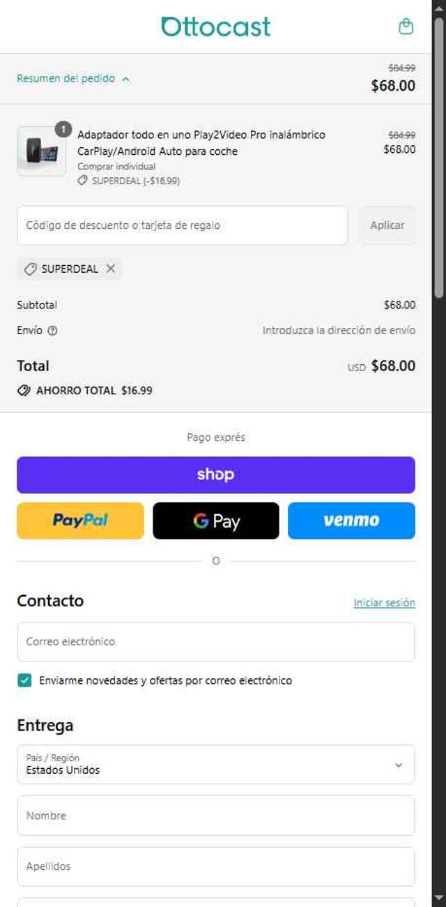 ottocast checkout page showing ottocast discount code box | Screenshot taken by SimplyCodes community member on Sep 15, 2025