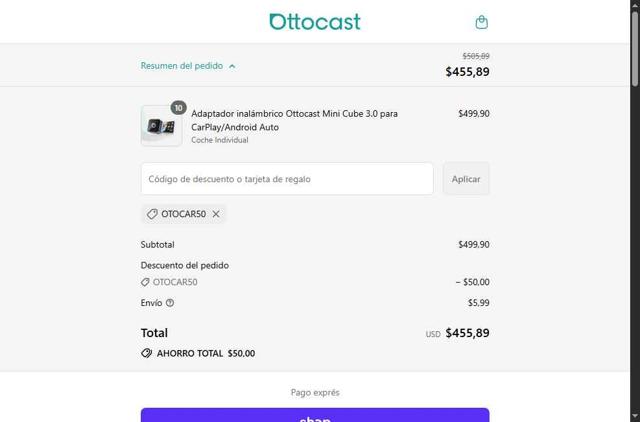 ottocast checkout page showing ottocast discount code box | Screenshot taken by SimplyCodes community member on Sep 17, 2025