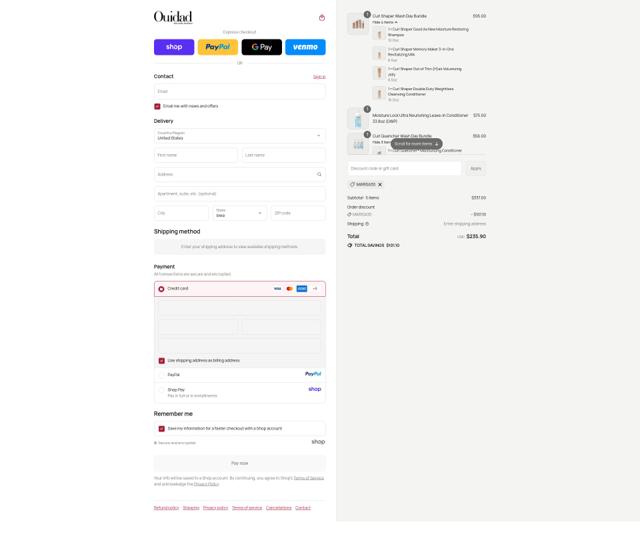 Ouidad checkout page showing Ouidad promo code box | Screenshot taken by SimplyCodes community member on Sep 12, 2025